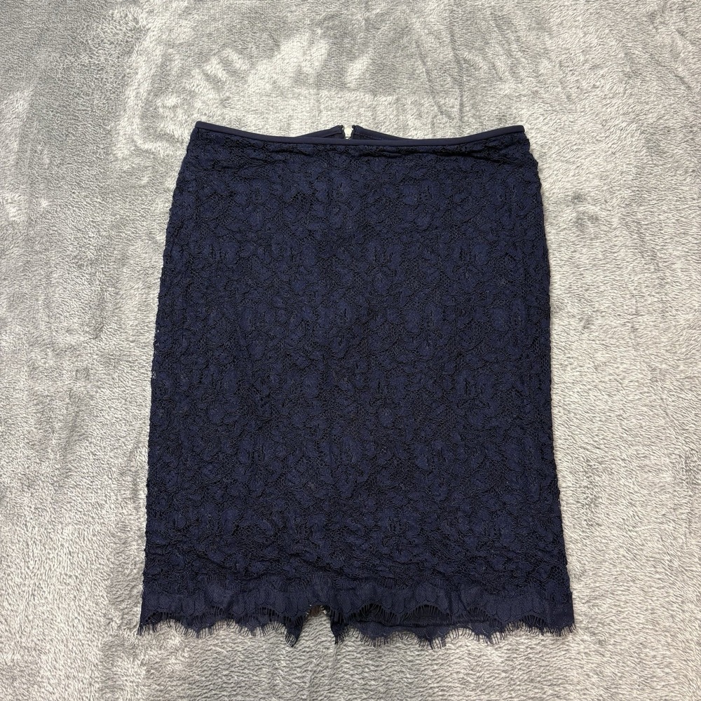 Diane Von Furstenberg Navy Lace Pencil Skirt Women Size 6 Scalloped Hem